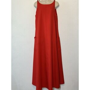VINTAGE 70s Handmade Red A Line Maxi‎ Dress Hostess Patio Pockets Large